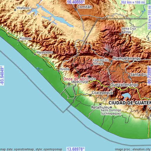 Topographic map of Once de Abril