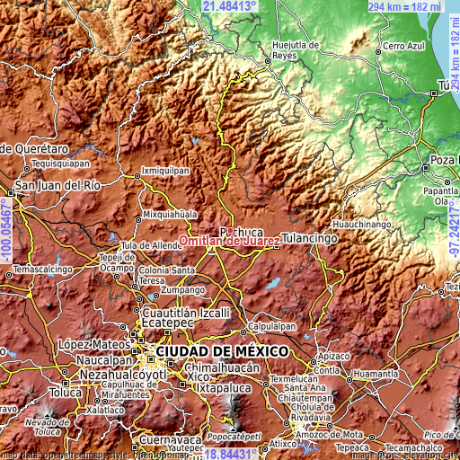 Topographic map of Omitlán de Juárez