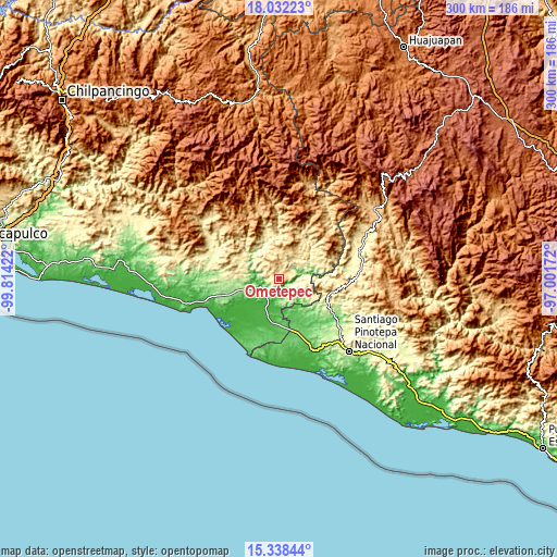 Topographic map of Ometepec