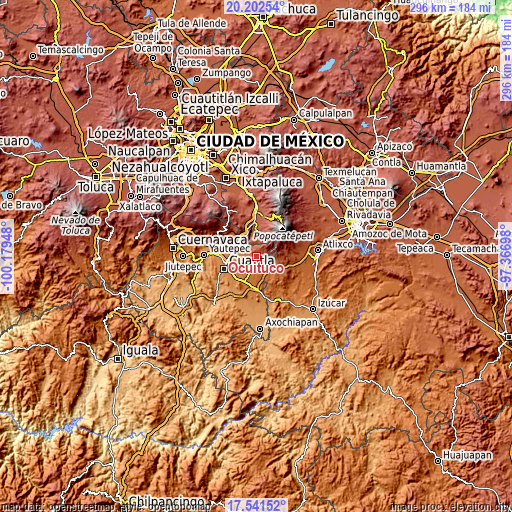 Topographic map of Ocuituco