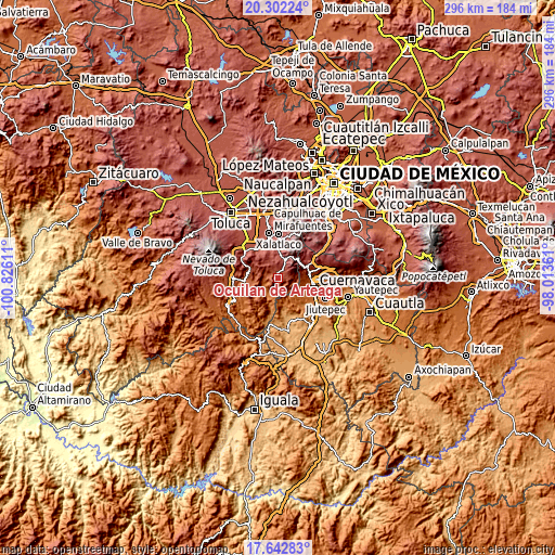 Topographic map of Ocuilan de Arteaga