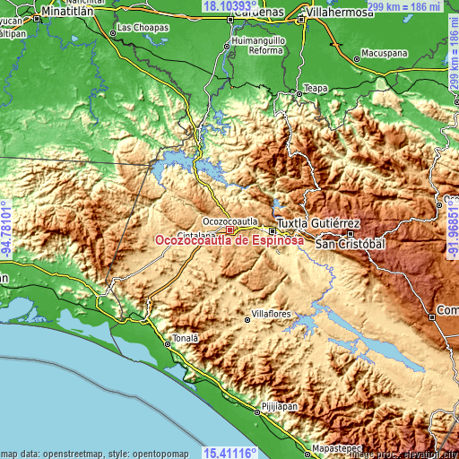 Topographic map of Ocozocoautla de Espinosa