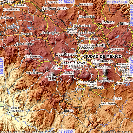 Topographic map of Ocoyoacac