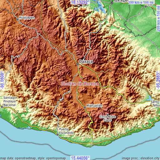 Topographic map of Ocotlán de Morelos