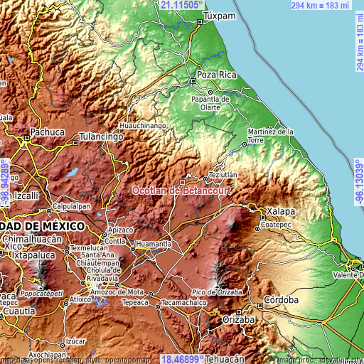 Topographic map of Ocotlán de Betancourt