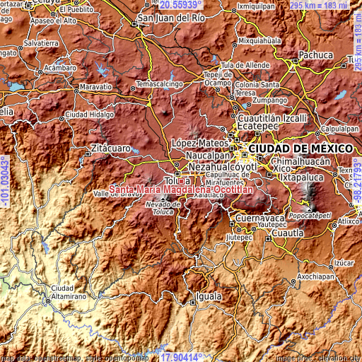 Topographic map of Santa María Magdalena Ocotitlán