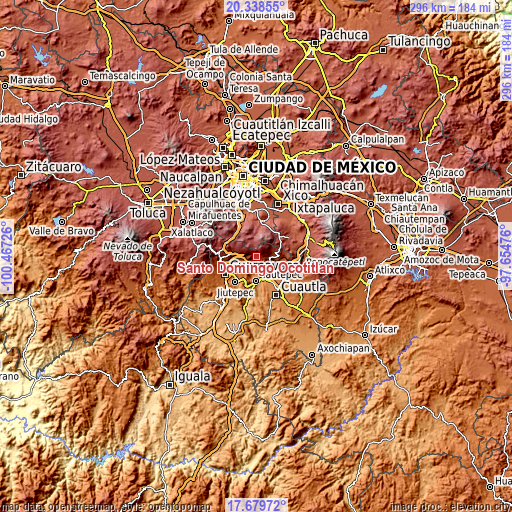 Topographic map of Santo Domingo Ocotitlán