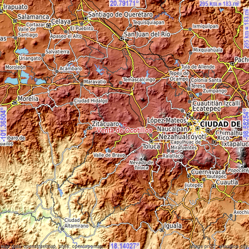 Topographic map of Venta de Ocotillos