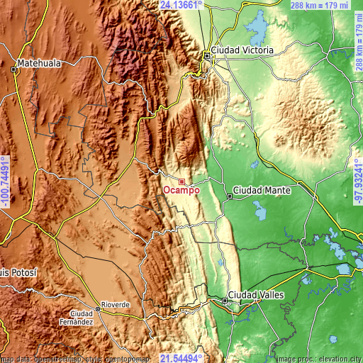 Topographic map of Ocampo