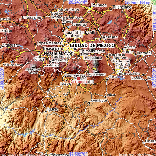 Topographic map of Oaxtepec