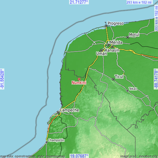 Topographic map of Nunkiní