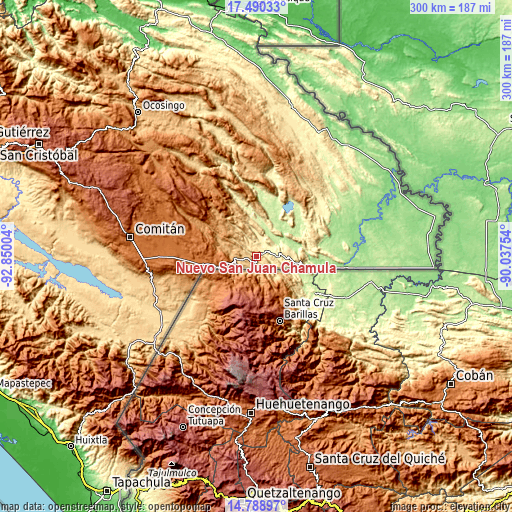 Topographic map of Nuevo San Juan Chamula