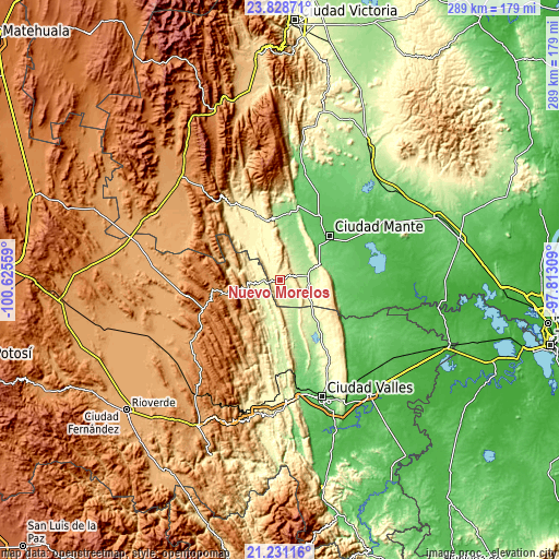 Topographic map of Nuevo Morelos