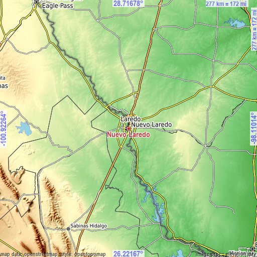 Topographic map of Nuevo Laredo