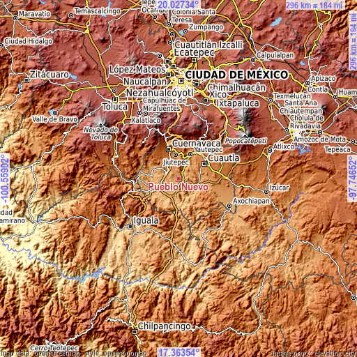 Topographic map of Pueblo Nuevo