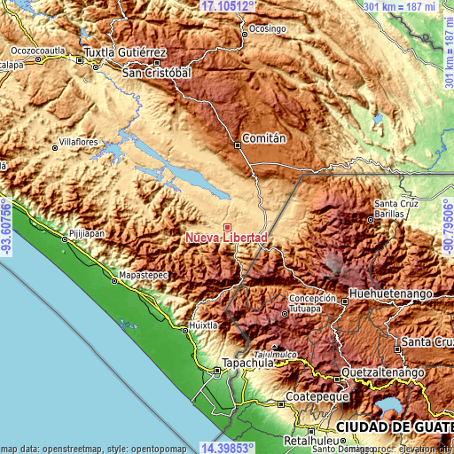 Topographic map of Nueva Libertad