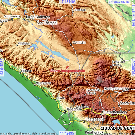 Topographic map of Nueva Independencia