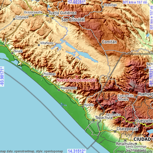 Topographic map of Nueva Independencia