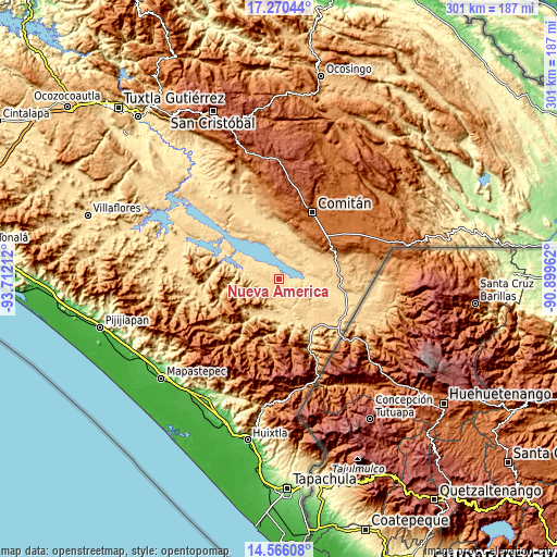 Topographic map of Nueva América