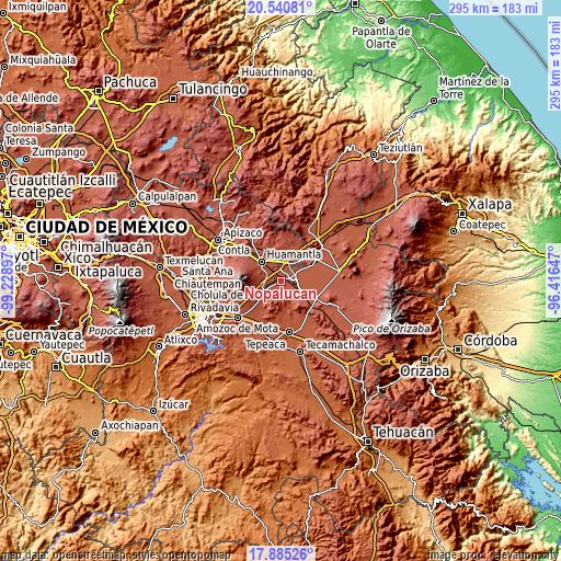 Topographic map of Nopalucán