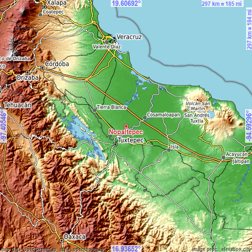 Topographic map of Nopaltepec