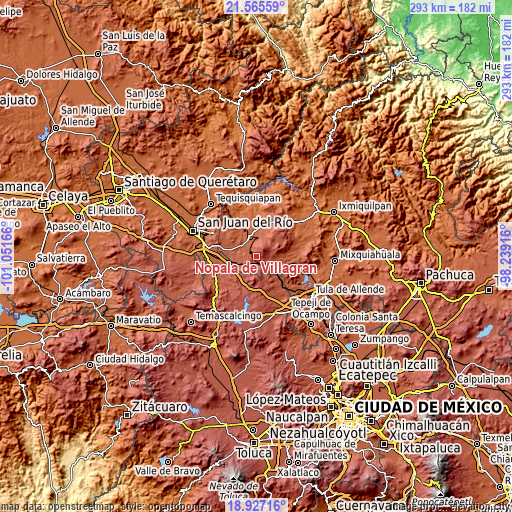 Topographic map of Nopala de Villagran