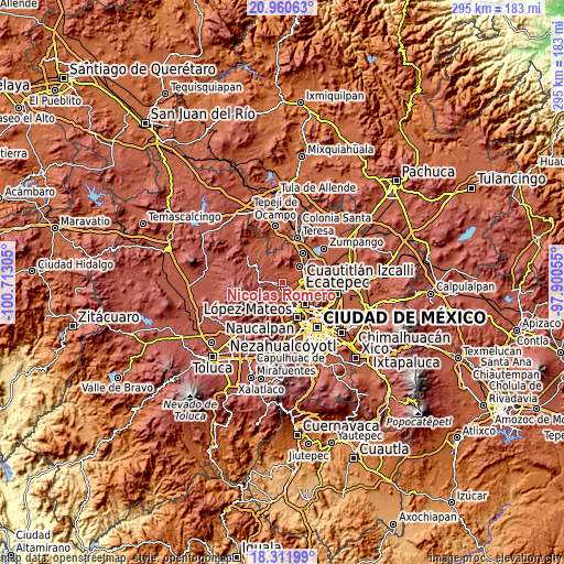 Topographic map of Nicolás Romero