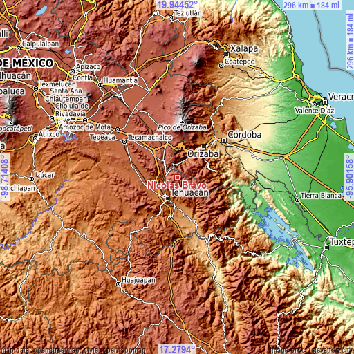 Topographic map of Nicolás Bravo