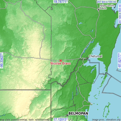 Topographic map of Nicolás Bravo