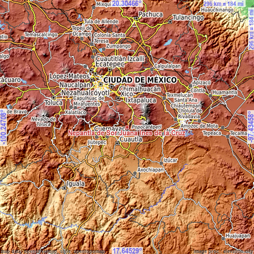Topographic map of Nepantla de Sor Juana Inés de la Cruz