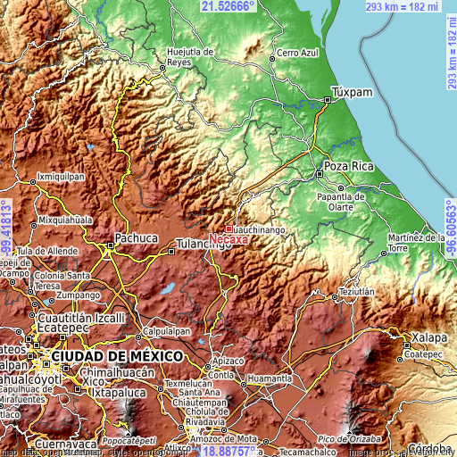 Topographic map of Necaxa