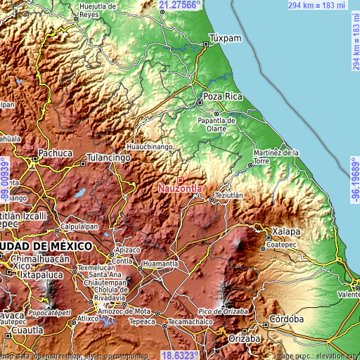 Topographic map of Nauzontla