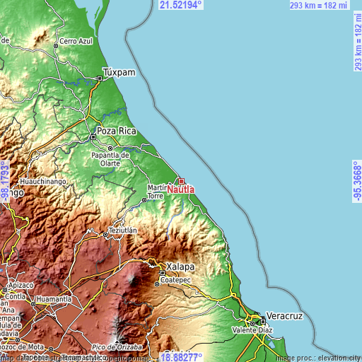 Topographic map of Nautla