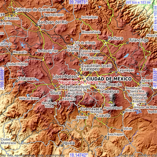 Topographic map of Naucalpan de Juárez