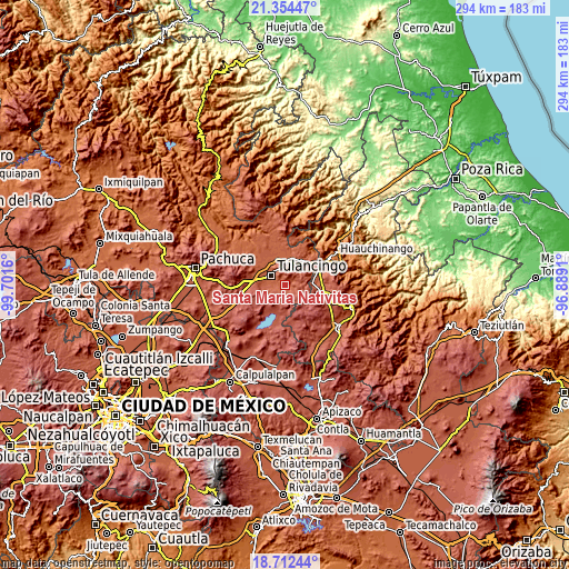 Topographic map of Santa María Nativitas