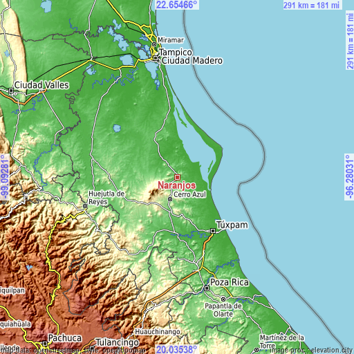 Topographic map of Naranjos