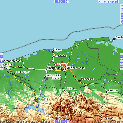 Topographic map of Nacajuca