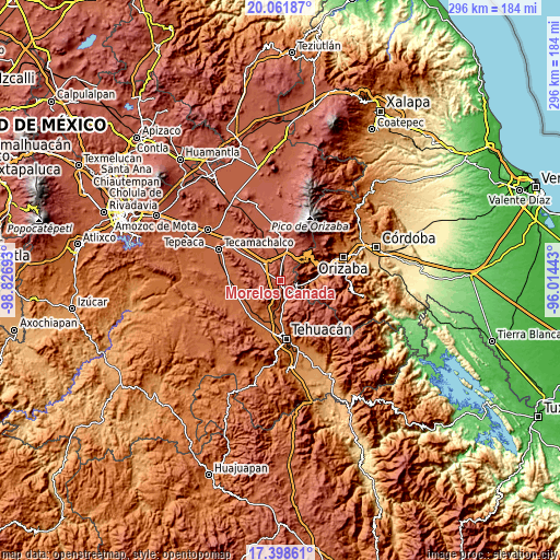 Topographic map of Morelos Cañada