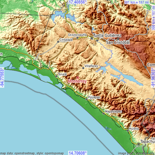 Topographic map of Monterrey