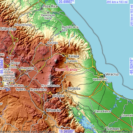 Topographic map of Monte Blanco