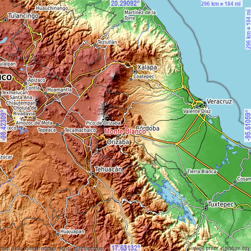 Topographic map of Monte Blanco