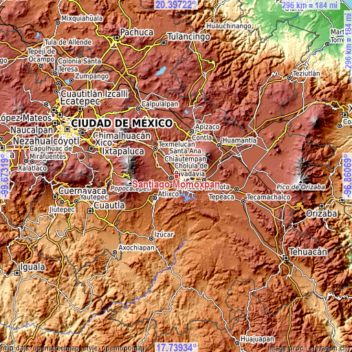 Topographic map of Santiago Momoxpan