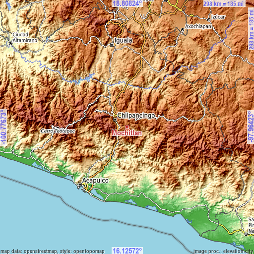 Topographic map of Mochitlán