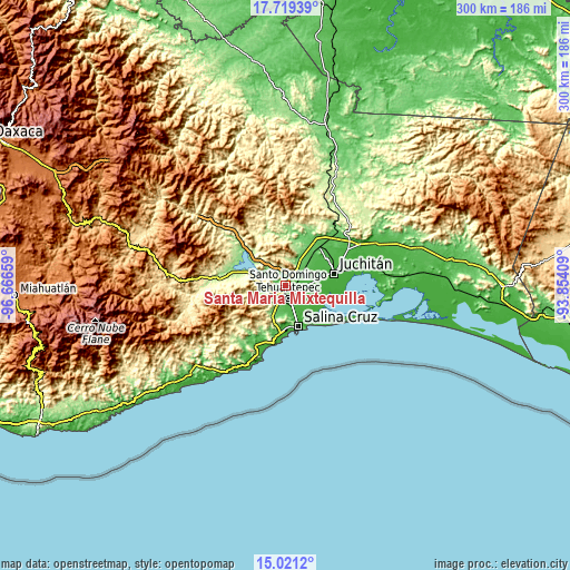 Topographic map of Santa María Mixtequilla