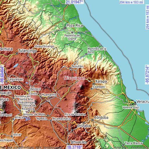 Topographic map of Mixquiapan