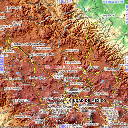 Topographic map of Mixquiahuala de Juarez