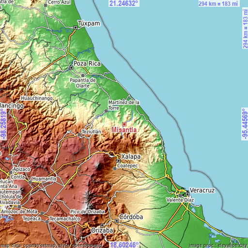 Topographic map of Misantla