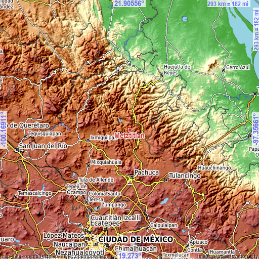 Topographic map of Metztitlán