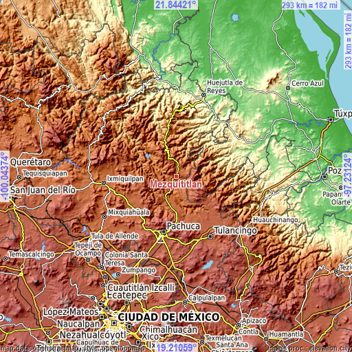 Topographic map of Mezquititlán