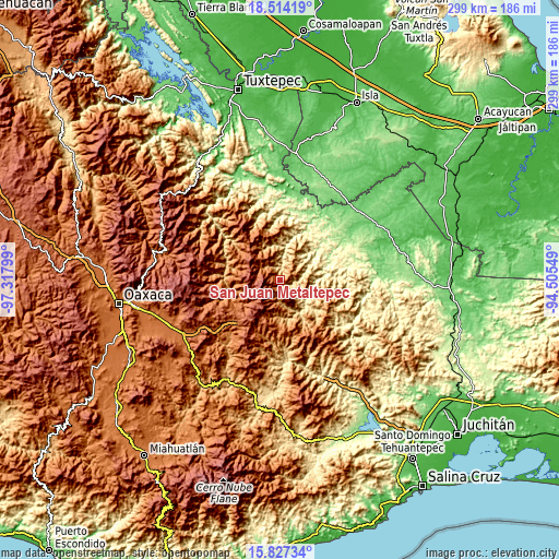 Topographic map of San Juan Metaltepec